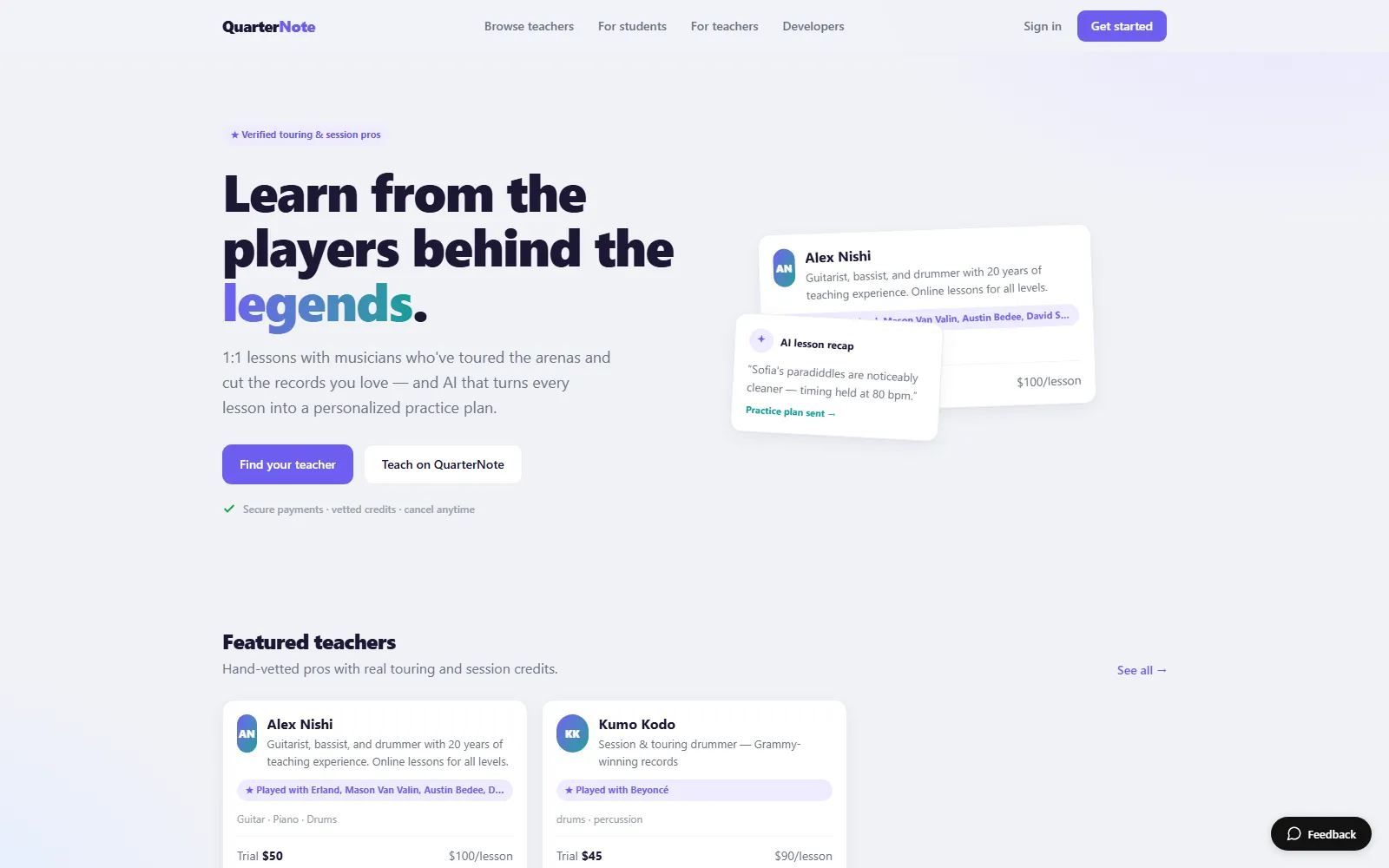 QuarterNote — the verified-pro music lesson marketplace